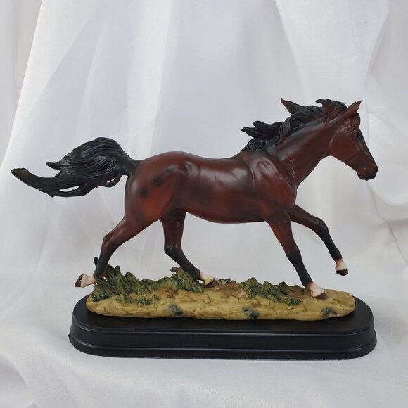 Equestrian Galloping Dark Brown Horse on Wild Pastures Statue 9.25" Long - Picture 2 of 11